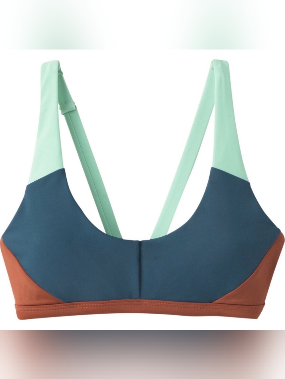 Prana Colorblock Scoop-Back Swimsuit Bra in Mint, Navy & Rust